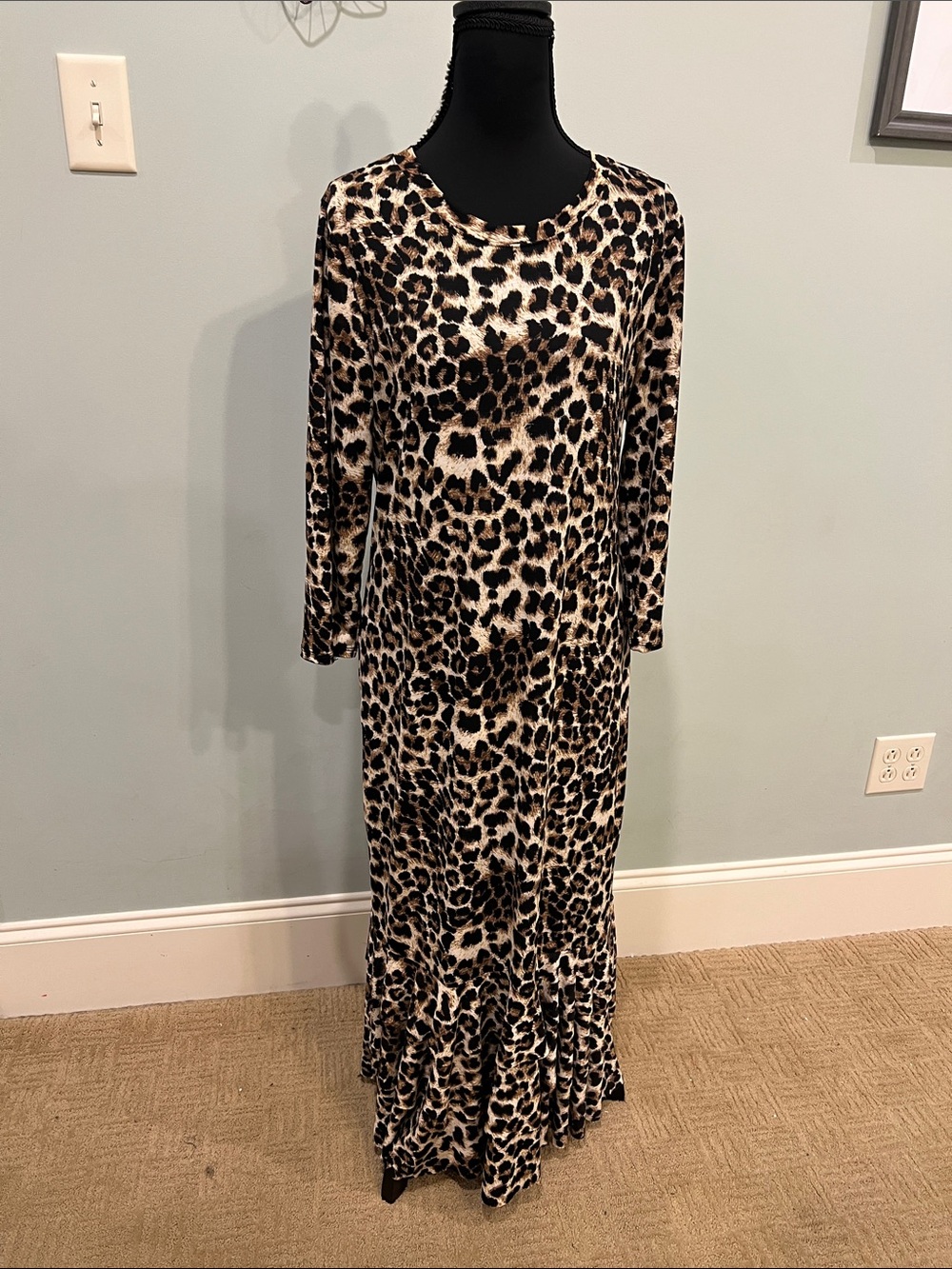 Celeste Leopard Print Long Sleeve Maxi Dress in Brown and Black